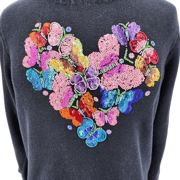 Vintage Quacker Factory Embellished Sequins Heart Butterfly Sweater Womens 1X - Picture 2 of 13